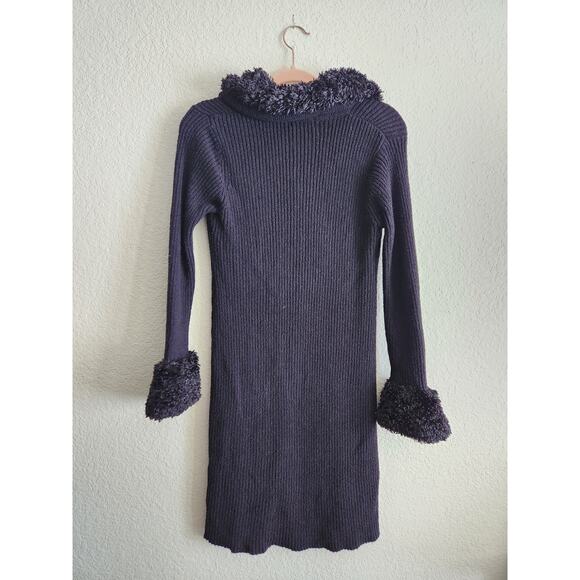 Y2k Georgiou Studio Women's Faux Fur Trim Long Sweater-Small - Picture 2 of 5